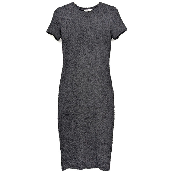 Amanda Uprichard Rosaria Textured Smocked Stretch Black Midi Dress Size XS - Picture 4 of 12